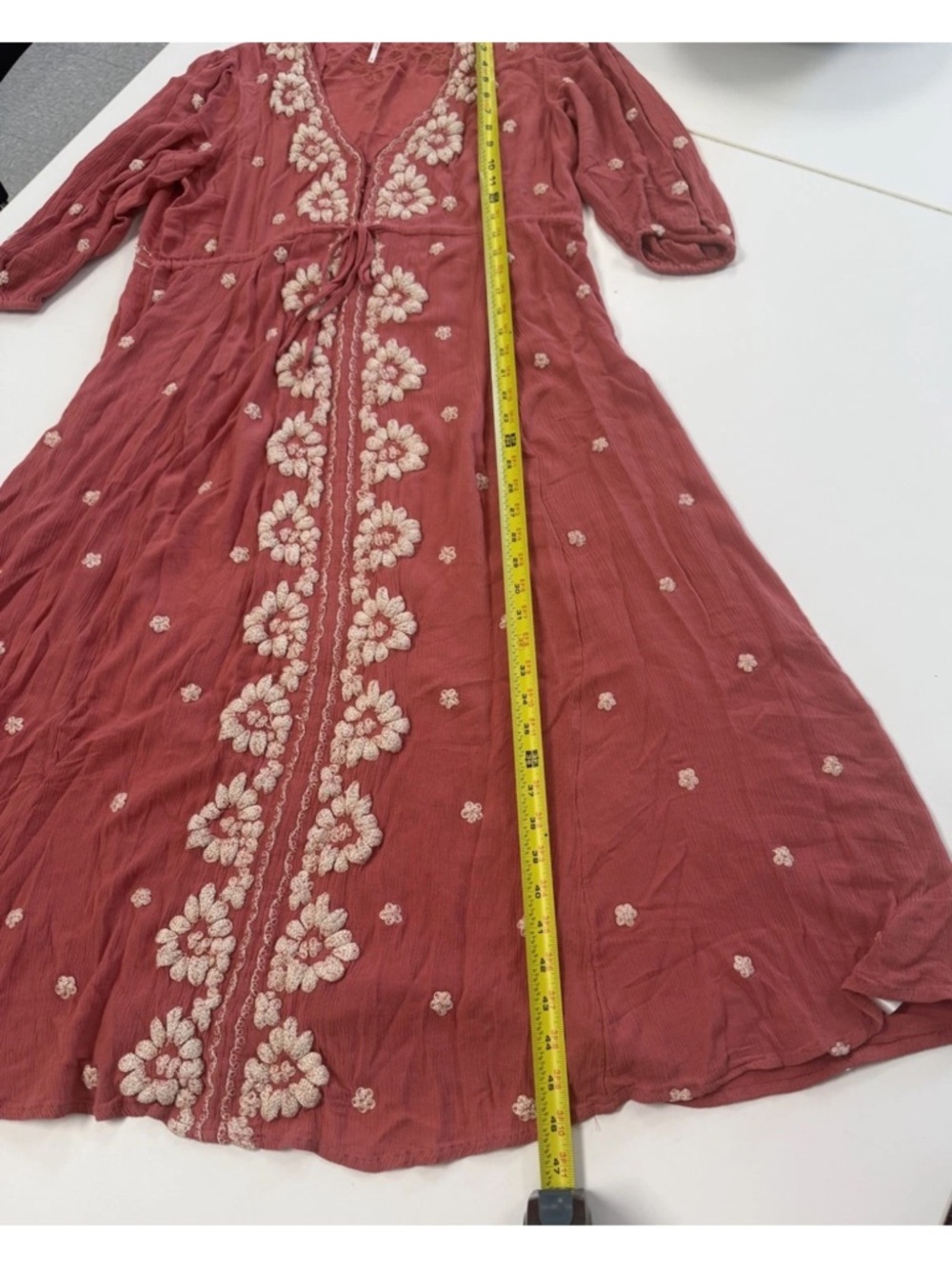 Free People Embroidered Fable Midi Dress Medium Viscose Rose Pink Boho - Picture 8 of 10